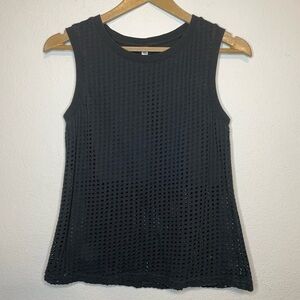 Fabletics Black Sleeveless Eyelet Cutout Tank Size Medium